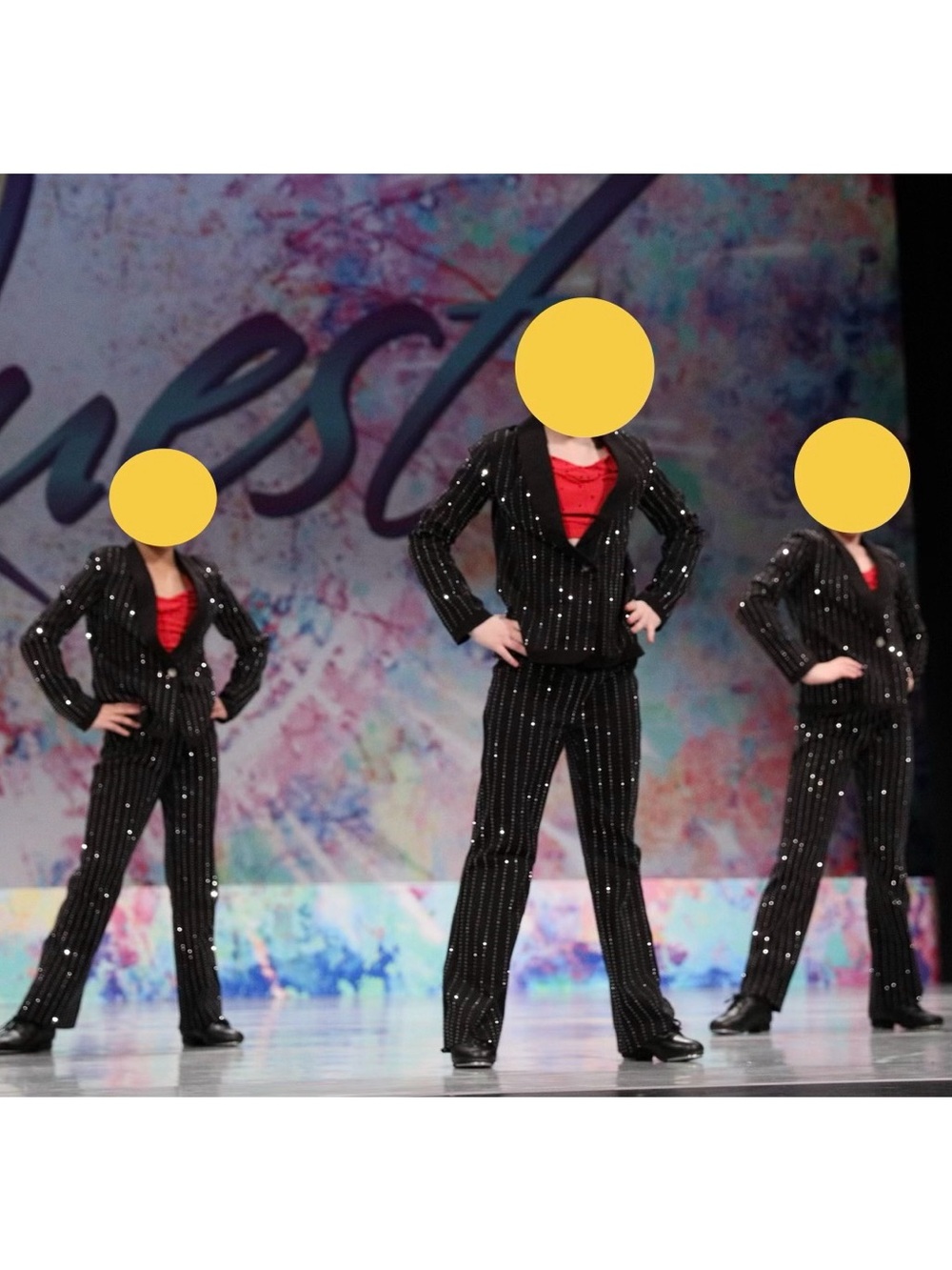 Weissman | 3-Piece Rhinestone Pinstripe Suit Black with Red Tank, Size MC LC